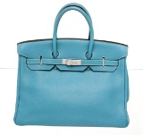 Hermes Blue Togo Leather Birkin 35cm Satchel Bag