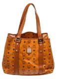 MCM Brown Canvas Leather Shopper Tote Bag