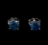 14KT White Gold 0.97 ctw Fancy Blue Diamond Stud Earrings