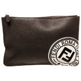 Fendi Black Canvas Leather FF Logo Stamp Flap Shoulder Bag