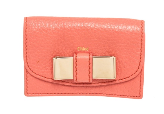 Chloe Orange Leather Bow Card Holder Wallet