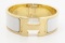 Hermes White Metal Clic Clac Wide Bangle Bracelet GHW