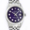 Rolex Mens Stainless Steel Purple Diamond 36MM Datejust Oyster Perpetual Wristwa