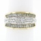 14k Yellow Gold 1.34 ctw 3 Row Channel Baguette Pave Round Diamond Wide Band Rin