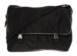 Prada Black Tessuto Nylon Saffiano Logo Messenger Bag