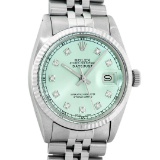 Rolex Mens Stainless Steel Ice Blue Diamond Oyster Perpetual 36MM Datejust Wrist