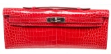 Hermes Red Electric Crocodile Kelly Cut Clutch Bag