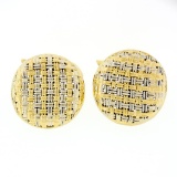 Vintage Men's Solid 18k Yellow & White Gold Round Basket Weave Cufflinks Links