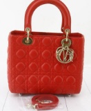 Christian Dior Vintage Red Quilted Lambskin Leather Cannage Lady Dior Medium Han
