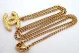 Chanel Gold-tone Quilted CC Logo Pendant Necklace