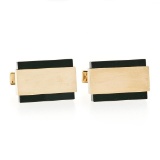 Modernist 14K Yellow Gold Rectangular Black Onyx Brushed Finish Swivel Cuff Link