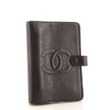 Chanel Black Caviar Leather Timeless CC Ring Small Agenda Cover