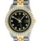 Rolex Mens 2 Tone Black String VS 3 ctw Channel Set Diamond Datejust Wristwatch