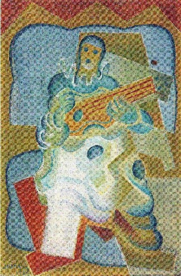 Juan Gris - Pierrot, Playing Guitar