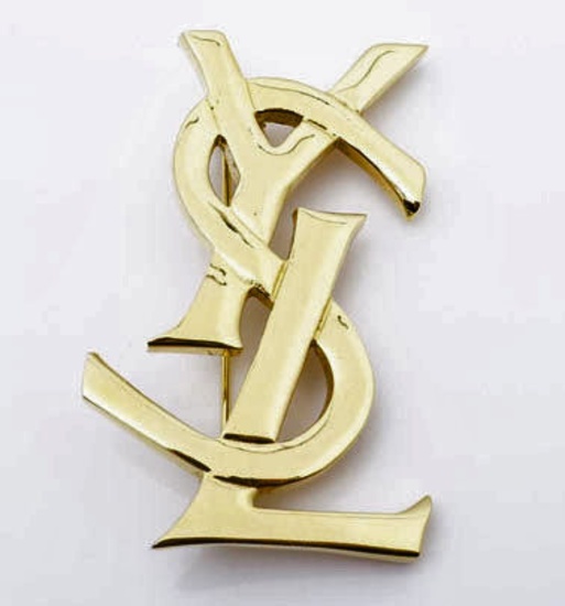 Yves Saint Laurent Vintage Gold-tone YSL Logo Pin Brooch
