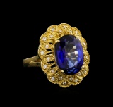 14KT Yellow Gold 7.38 ctw Tanzanite and Diamond Ring