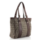 Fendi Vintage Brown Zucchinno Canvas Zip Medium Tote Bag