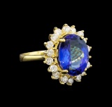 14KT Yellow Gold 5.44 ctw Tanzanite and Diamond Ring