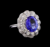 4.70 ctw Tanzanite and Diamond Ring - 14KT White Gold