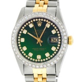 Rolex Mens 2 Tone Green Vignette String Diamond 36MM Datejust Wristwatch