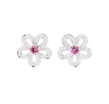 1.67 ctw Round Mixed Pink Sapphires And Round Brilliant Cut Diamond Earrings - 1