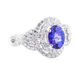 2.87 ctw Tanzanite And Diamond Ring - 18KT White Gold