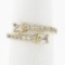 New 14k Gold Emerald Cut & Round Diamond Moi et Toi Bypass Stack Band Ring