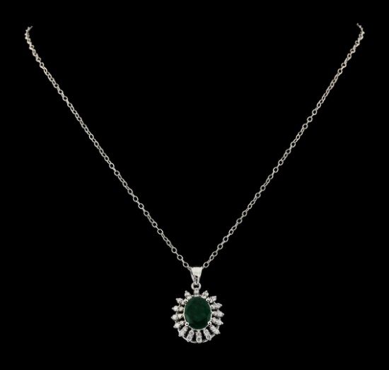 2.91 ctw Emerald and Diamond Pendant With Chain - 14KT White Gold