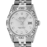 Rolex Mens Stainless Steel Silver Diamond Lugs & Pyramid Bezel Datejust Wristwat