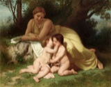 William Bouguereau - Young Woman Contemplating Two Embracing Children