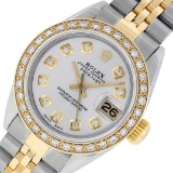 Rolex Ladies 2 Tone Silver Diamond Datejust Oyster Perpetual Wristwatch
