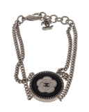 Chanel Black and Silver-tone CC Camelia Flower Bracelet