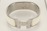 Hermes Ivory Metal Clic Clac Wide Bangle Bracelet PHW