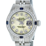 Rolex Ladies Stainless Steel Yellow MOP Diamond & Sapphire Datejust Wristwatch