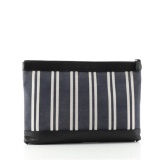 Balenciaga Navy Zip Pouch Striped Canvas and Leather Large Black, Blue, Neutral