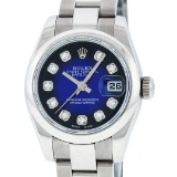 Rolex Ladies Quickset Datejust Blue Diamond With Oyster Band