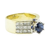 3.45 ctw Round Brilliant Blue Sapphire And Diamond Ring - 18KT Yellow Gold