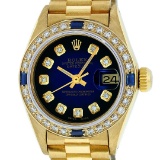 Rolex Ladies 18K Yellow Gold Sapphire And Blue Vignette Diamond President Wristw
