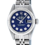 Rolex Ladies Stainless Steel Blue Diamond Quickset Datejust 26mm Wristwatch