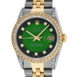 Rolex Mens 2 Tone Green Vignette Diamond Lugs Datejust Wristwatch