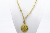 Chanel Vintage Gold-tone Metal Textured CC Logo Pendant Necklace