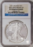 2011-W American Silver Eagle .999 Fine Silver Dollar Coin NGC PF70 Ultra Cameo