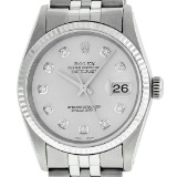 Rolex Mens 36 Stainless Steel Silver Diamond Oyster Perpetual Datejust Wristwatc