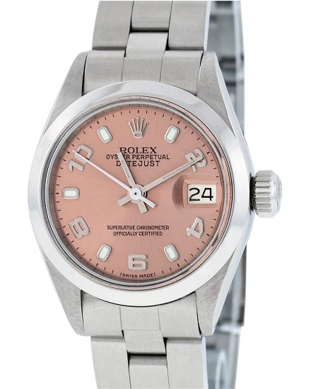 Rolex Ladies Stainless Steel Salmon Dial 26MM Oyster Band Datejust Wristwatch