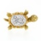 Vintage Petite 18K Yellow & White Gold 1.0 ctw Diamond Textured Turtle Pin Brooc