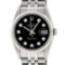 Rolex Mens Stainless Steel Black Diamond 36MM Datejust Wristwatch