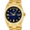 Rolex Mens 18K Yellow Gold Blue Vignette Diamond Quickset President Wristwatch