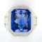 Antique 14k White Gold Large Rectangle Blue Stone Hand Engraved Statement Ring