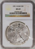 1991 American Silver Eagle .999 Fine Silver Dollar Coin NGC MS69