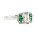 0.80 ctw Natural Emerald and Diamond Ring - Platinum